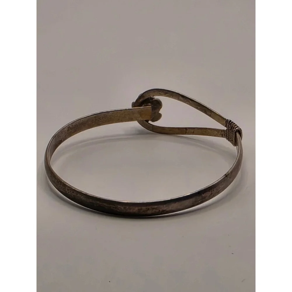 Sterling Silver S925 Rose Flower Bangle Bracelet Hook Eye Loop Floral Vintage